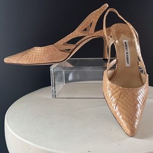 Manolo Blahnik Snakeskin Cut Out Sling-backs